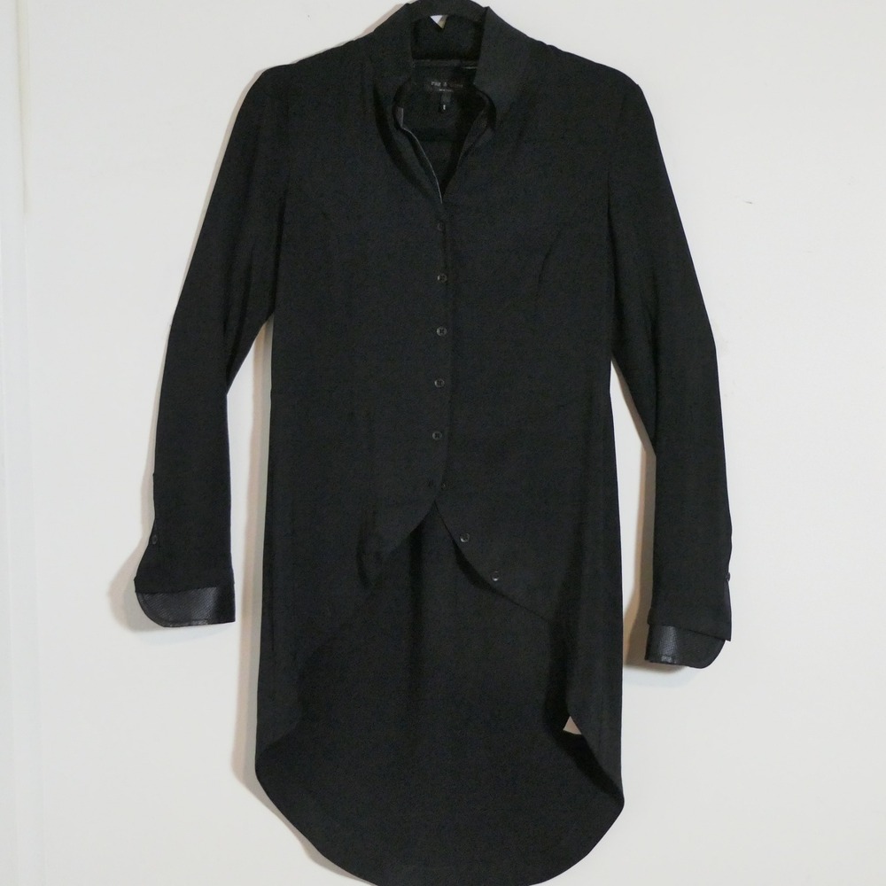 Rag & Bone Women High Low Tailcoat Shirt XS Black Avant-Garde Whimsigoth Girly